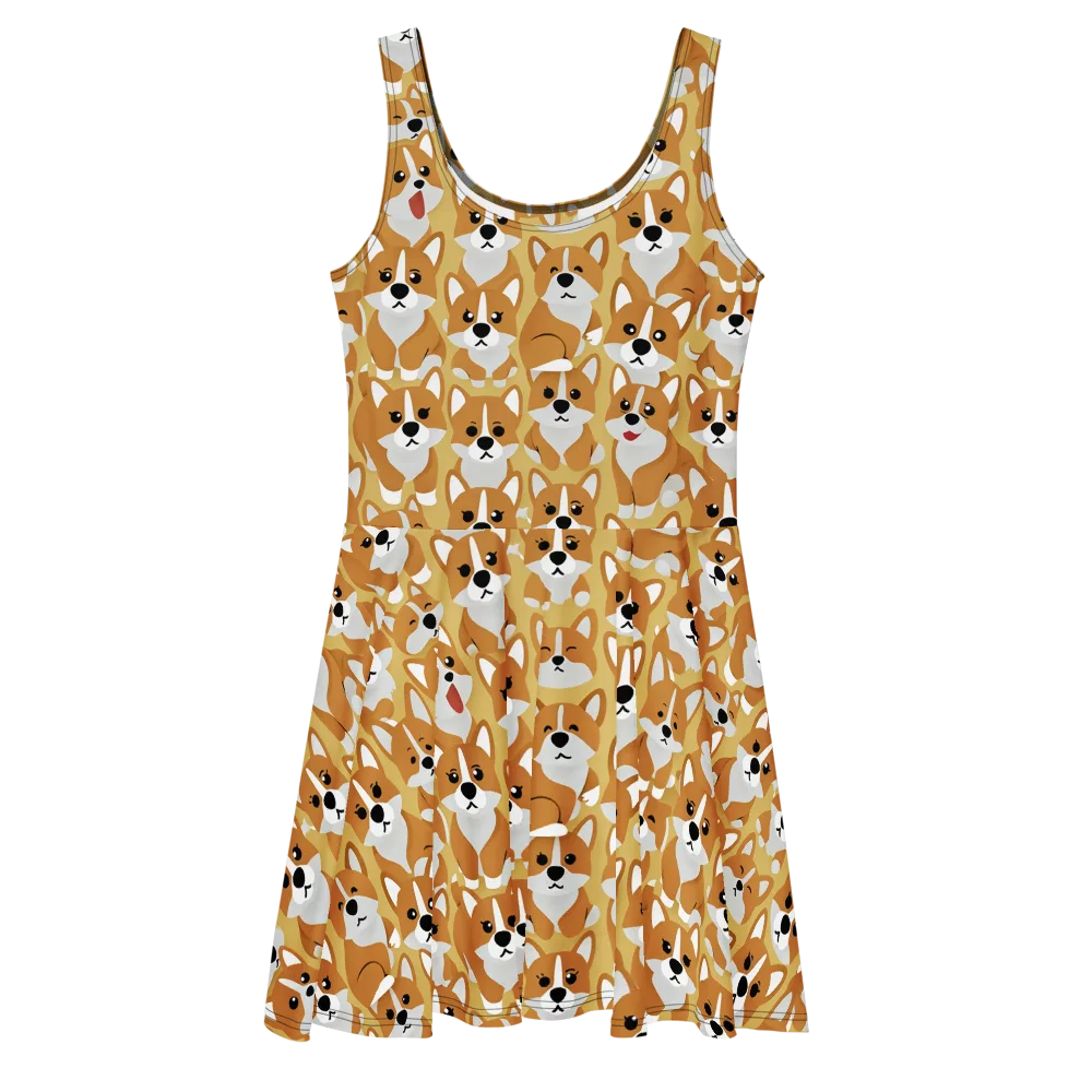 Amber Corgi Parade on Skater Dress — Front