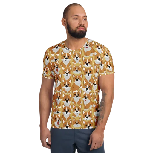 Amber Corgi Parade on a Men's Athletic T-Shirt