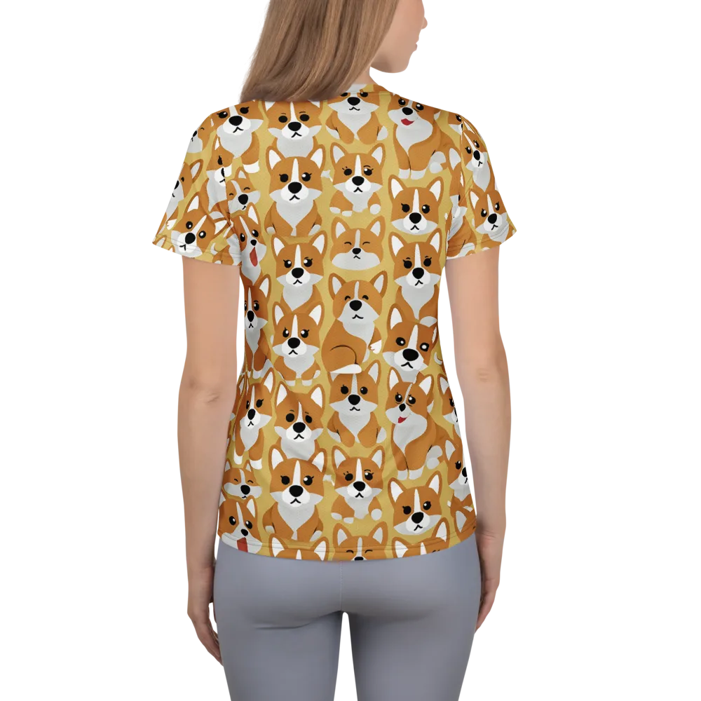 Amber Corgi Parade on Women's Athletic T-Shirt — Back