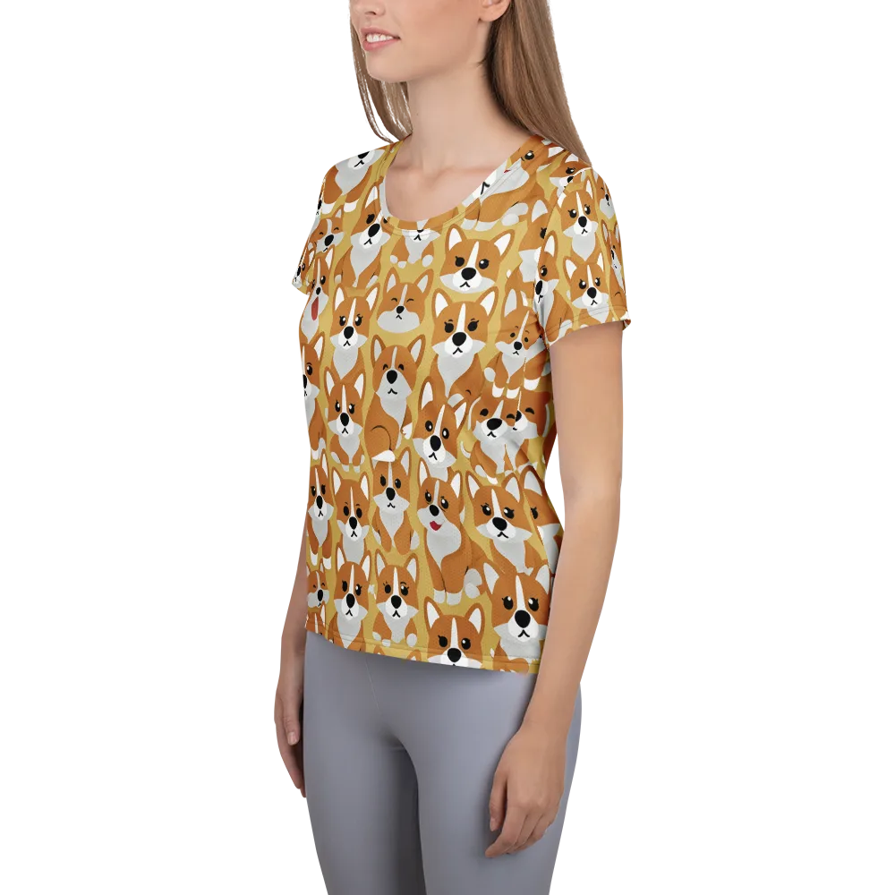 Amber Corgi Parade on Women's Athletic T-Shirt — Left