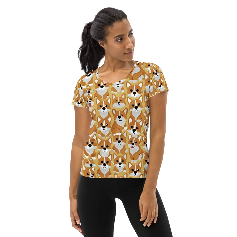 Amber Corgi Parade on Women's Athletic T-Shirt — Front