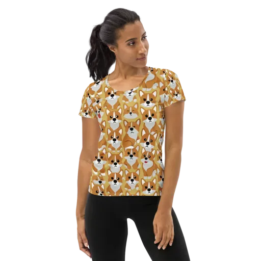 Amber Corgi Parade on a Women's Athletic T-Shirt