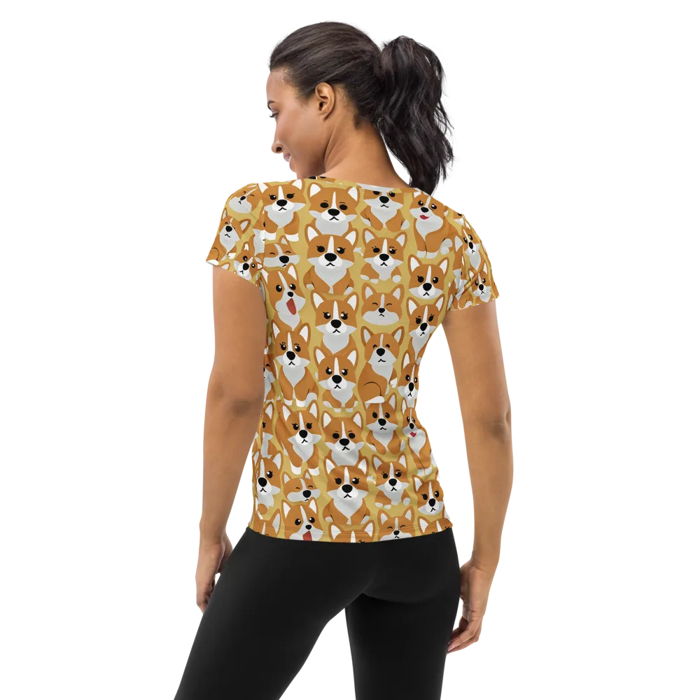 Amber Corgi Parade on Women's Athletic T-Shirt — Back