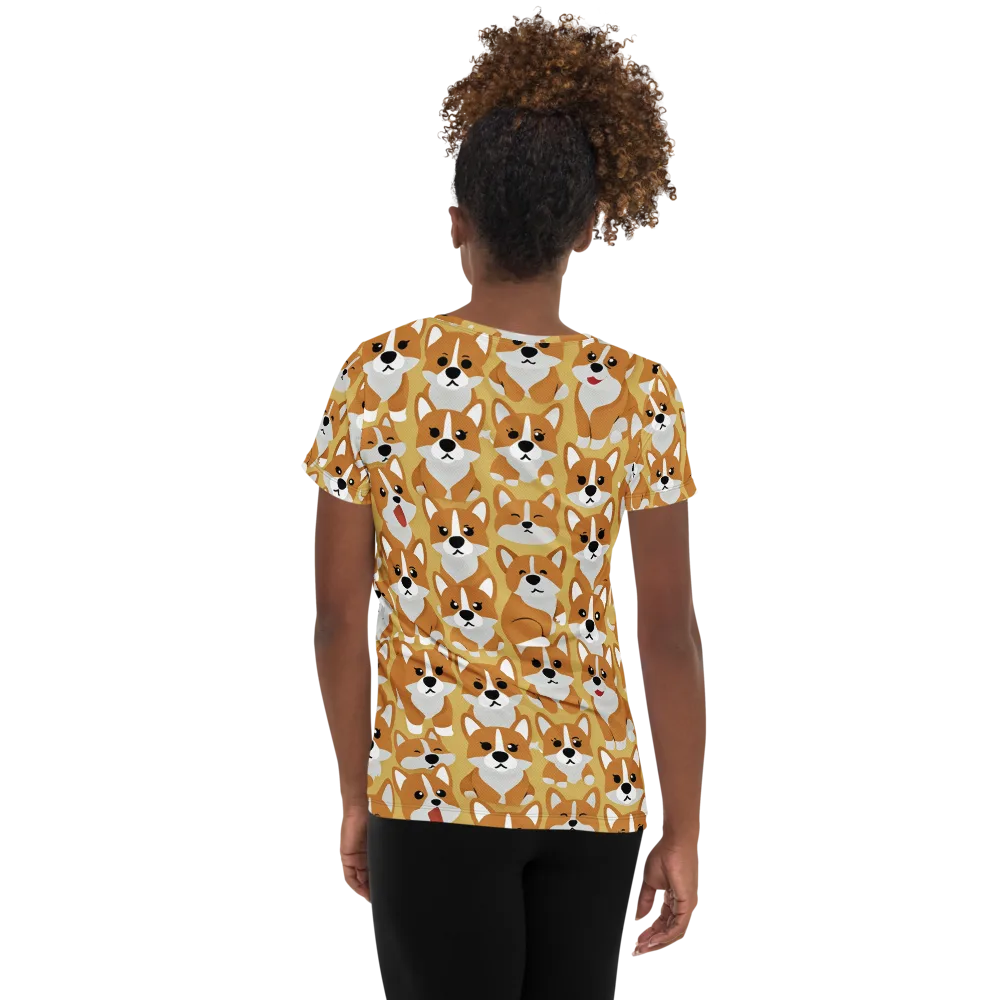 Amber Corgi Parade on Women's Athletic T-Shirt — Back