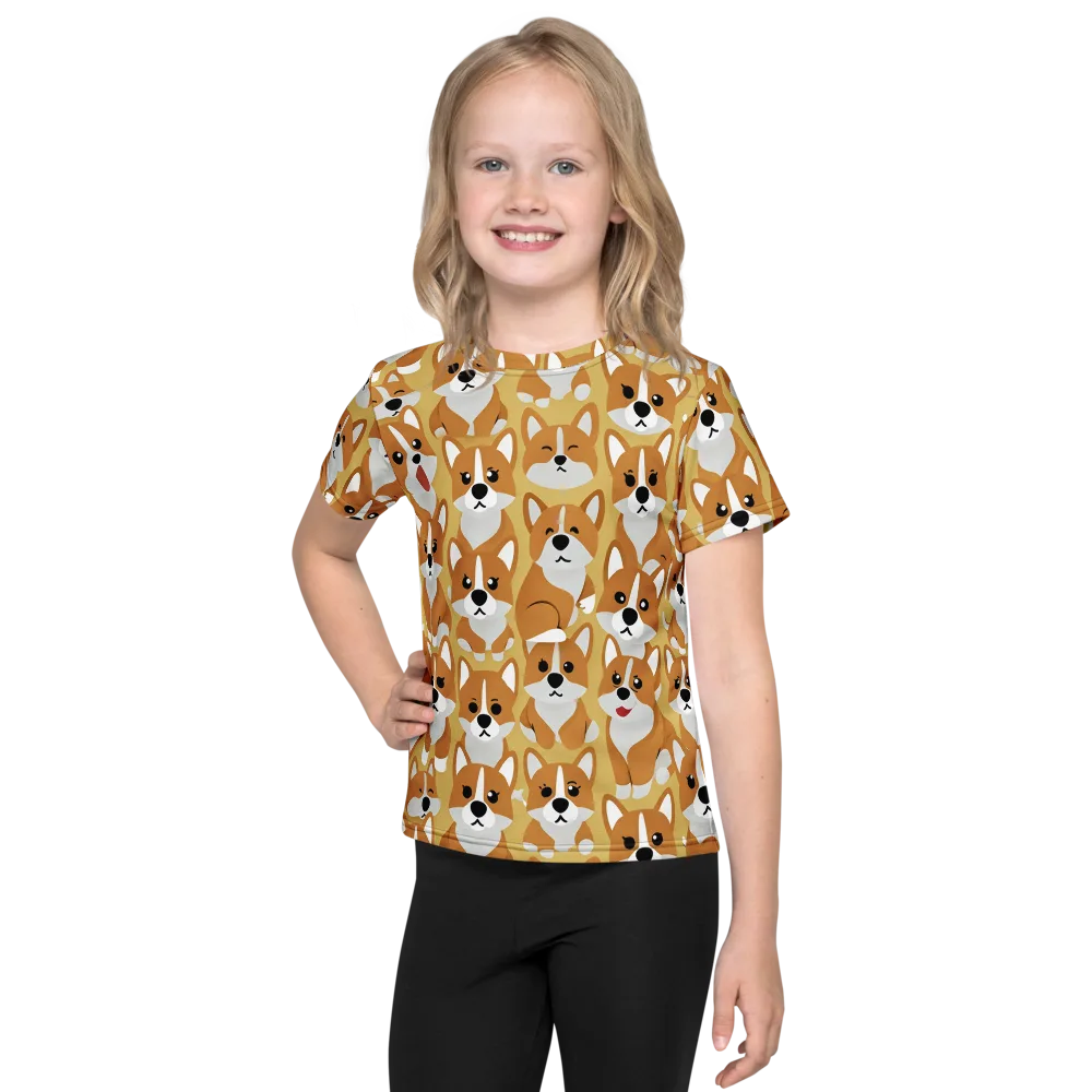 Amber Corgi Parade on Kids Crew Neck T-Shirt — Front
