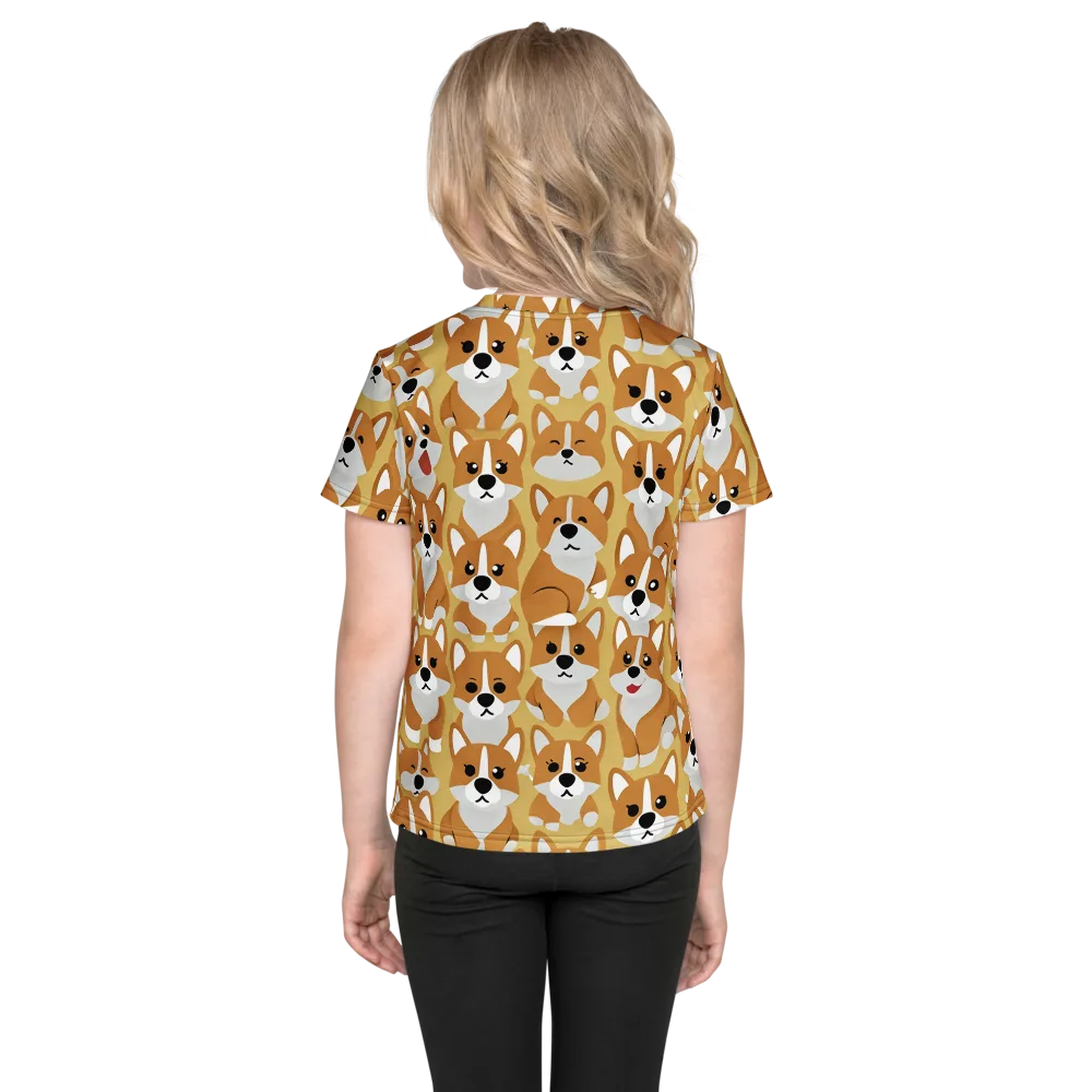 Amber Corgi Parade on Kids Crew Neck T-Shirt — Back