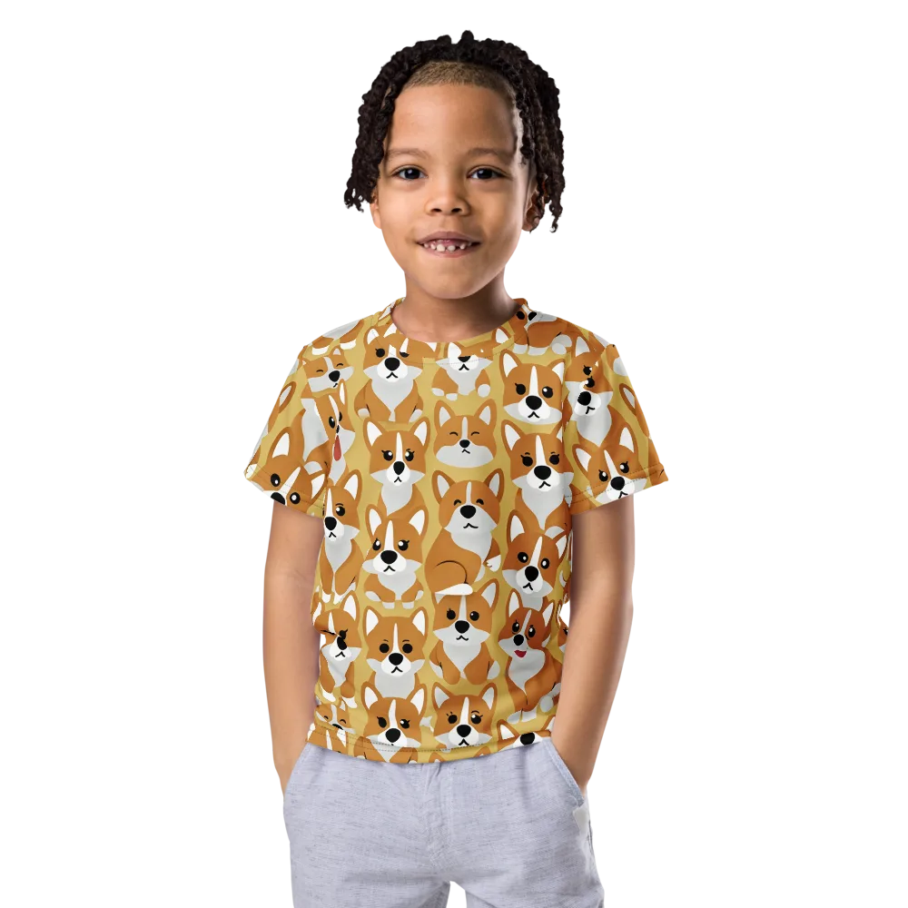 Amber Corgi Parade on Kids Crew Neck T-Shirt — Front