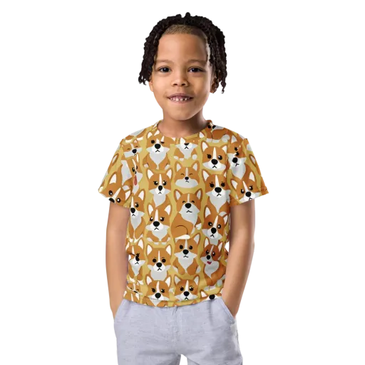 Amber Corgi Parade on a Kids Crew Neck T-Shirt