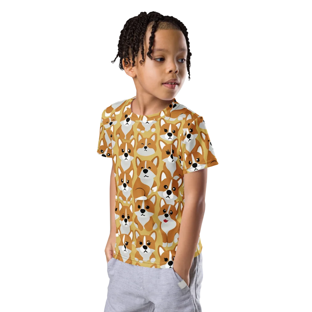 Amber Corgi Parade on Kids Crew Neck T-Shirt — Left Front