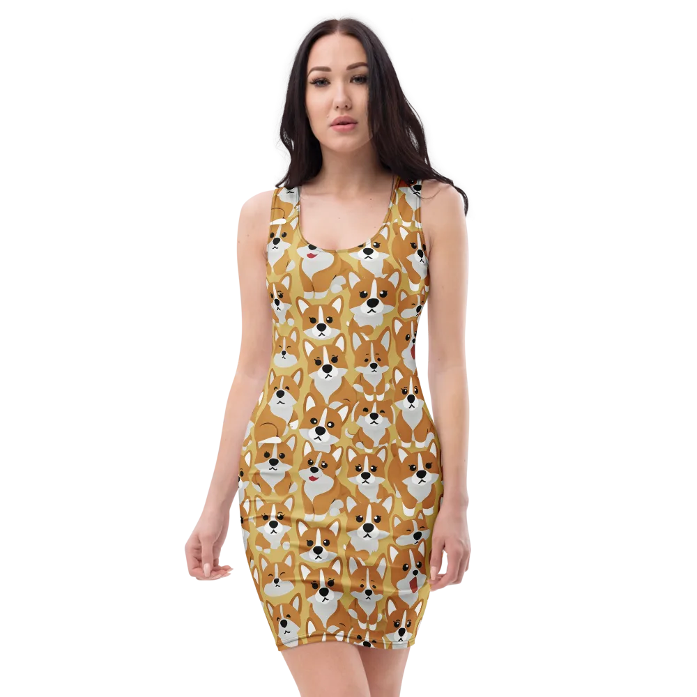 Amber Corgi Parade on Bodycon Dress — Front