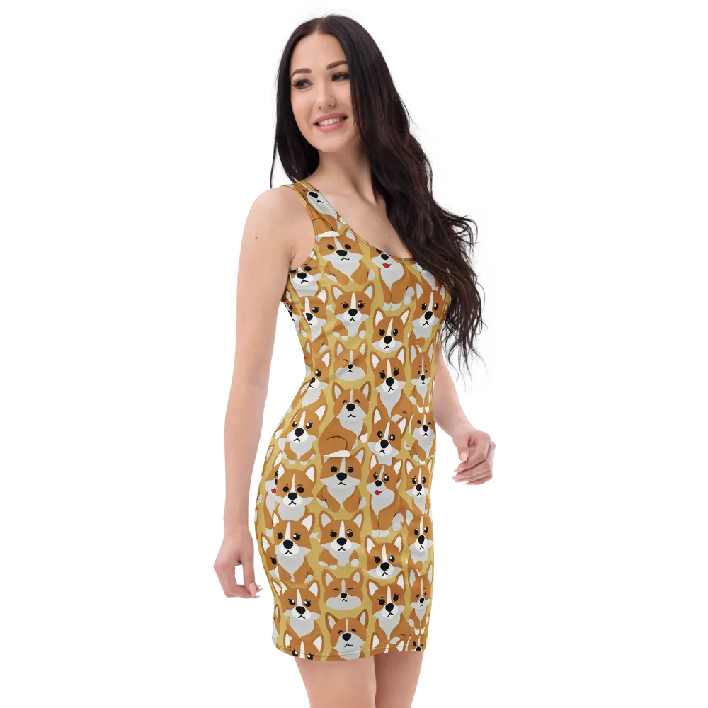Amber Corgi Parade on Bodycon Dress — Right Front