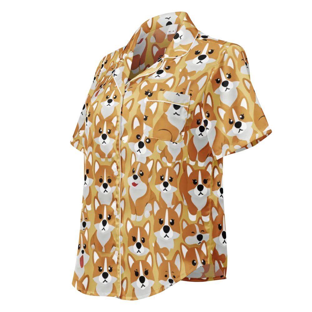 Amber Corgi Parade on Women's Short Sleeve Pajama Top — Left Front