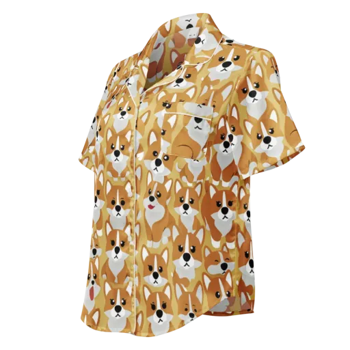 Amber Corgi Parade on a Women's Short Sleeve Pajama Top