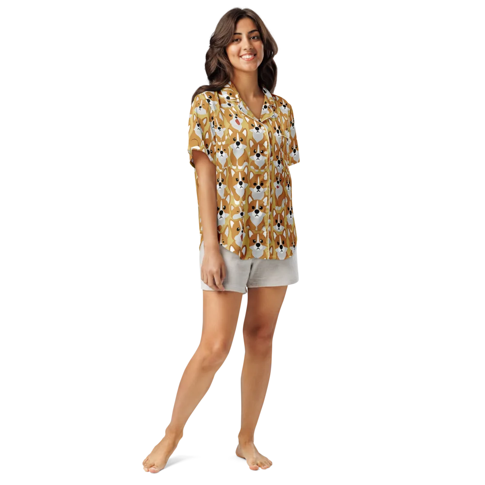 Amber Corgi Parade on Women's Short Sleeve Pajama Top — Front