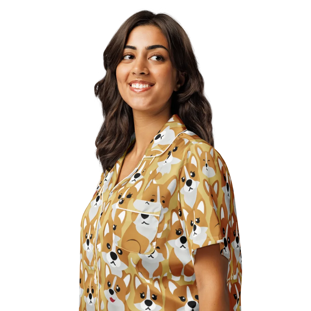 Amber Corgi Parade on Women's Short Sleeve Pajama Top — Left Front