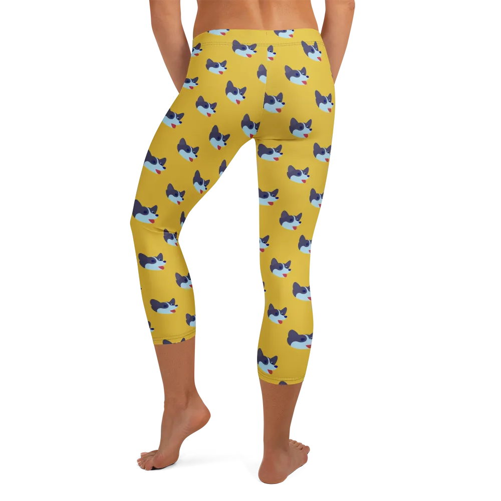 Golden Pup Parade on Capri Leggings — Back