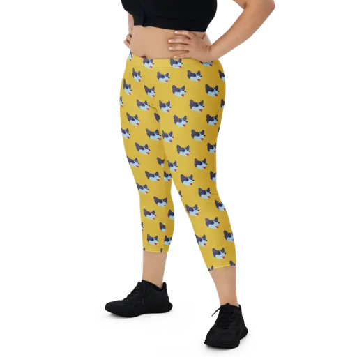 Golden Pup Parade on a Capri Leggings
