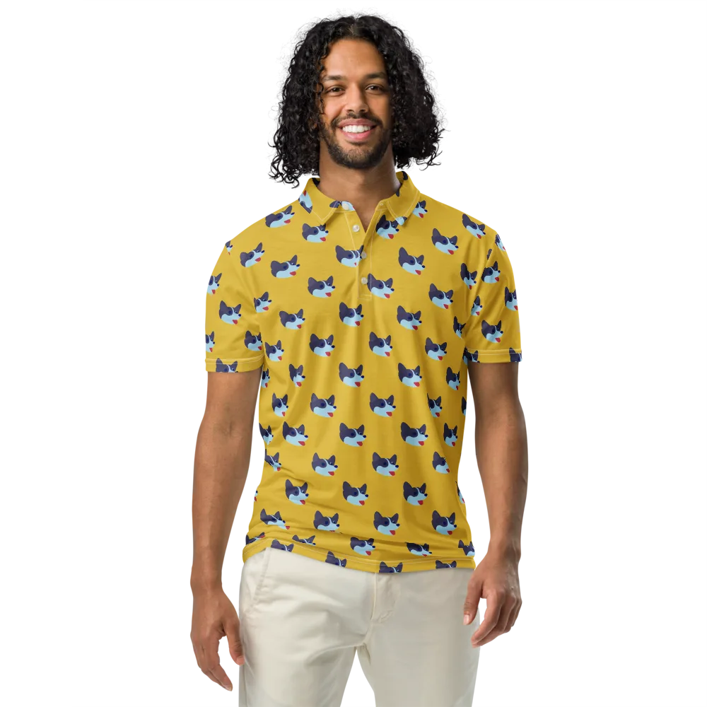 Golden Pup Parade on Men's Slim Fit Polo Shirt — Front