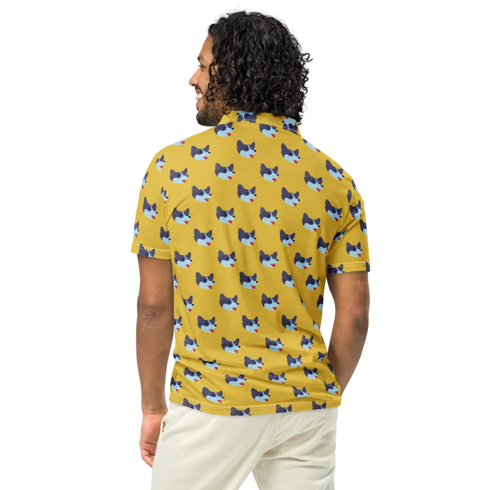 Golden Pup Parade on Men's Slim Fit Polo Shirt — Back