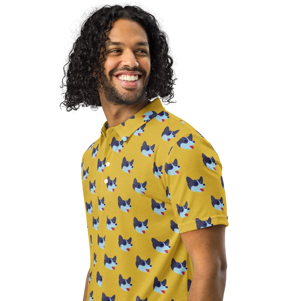 Golden Pup Parade on Men's Slim Fit Polo Shirt — Left Front