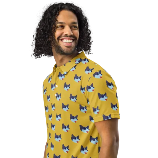 Golden Pup Parade on a Men's Slim Fit Polo Shirt