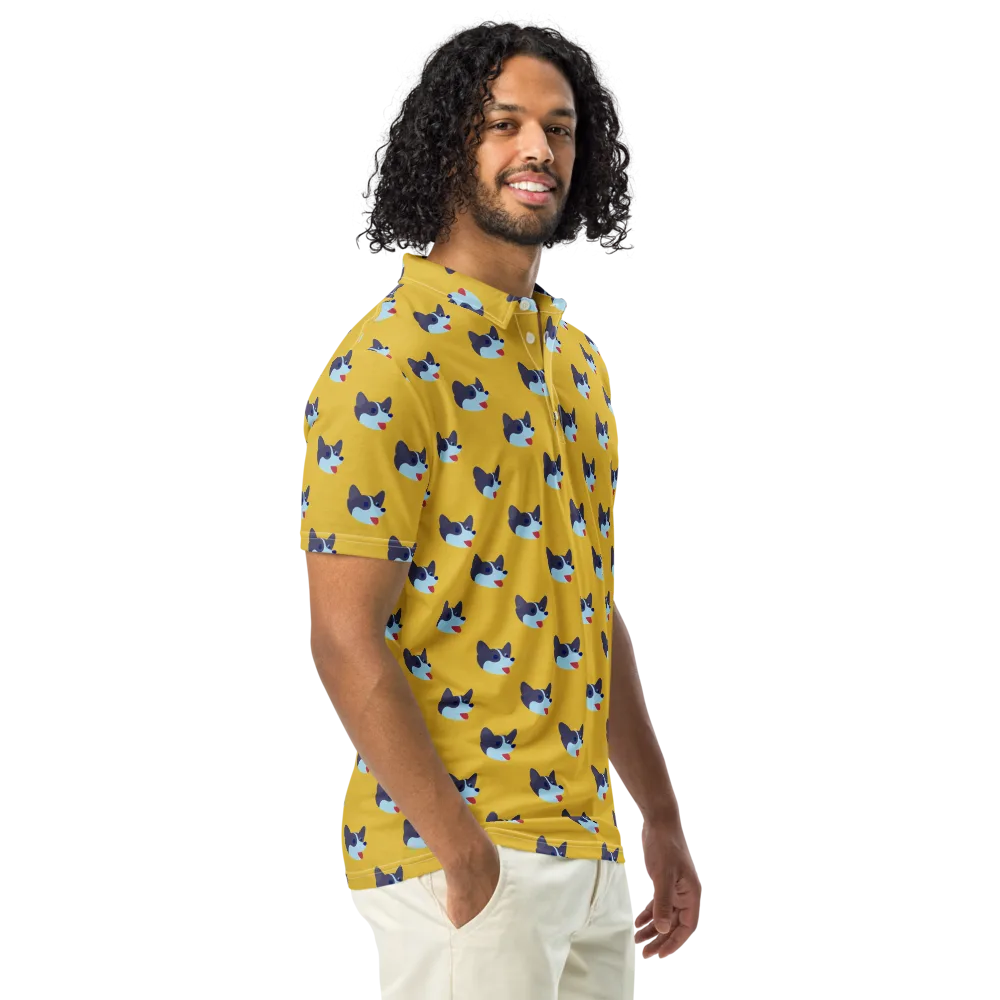 Golden Pup Parade on Men's Slim Fit Polo Shirt — Right Front
