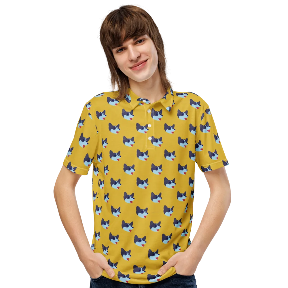 Golden Pup Parade on Men's Slim Fit Polo Shirt — Front