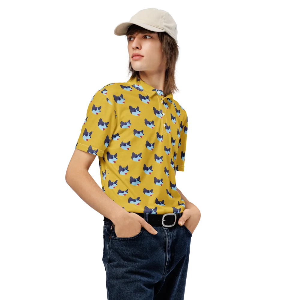 Golden Pup Parade on Men's Slim Fit Polo Shirt — Right Front