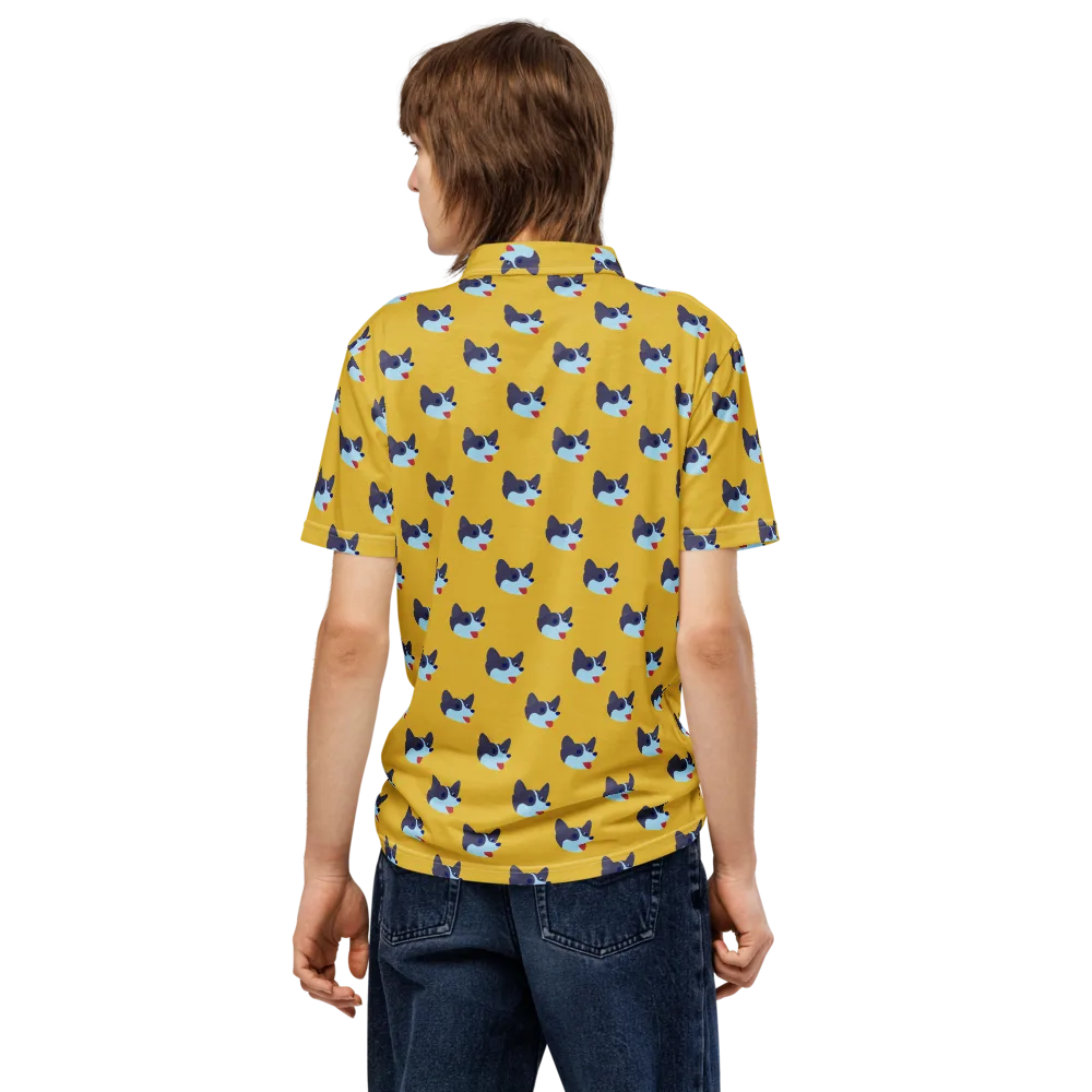 Golden Pup Parade on Men's Slim Fit Polo Shirt — Back