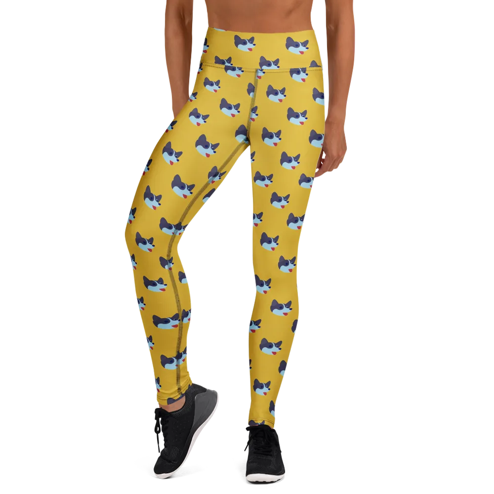 Golden Pup Parade on Yoga Leggings — Front