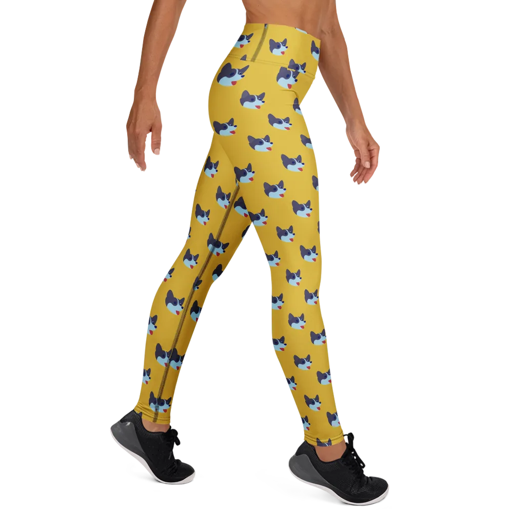 Golden Pup Parade on Yoga Leggings — Right