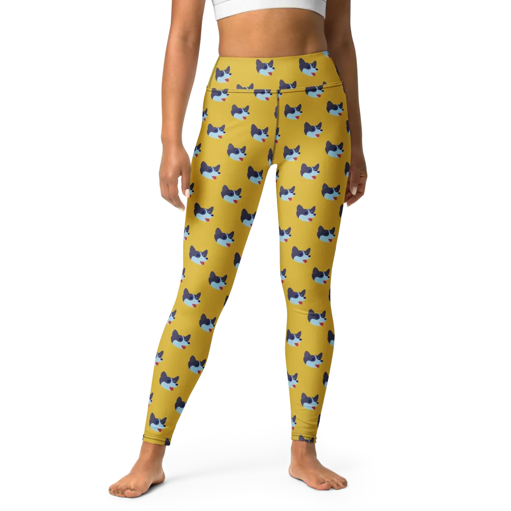 Golden Pup Parade on Yoga Leggings — Front