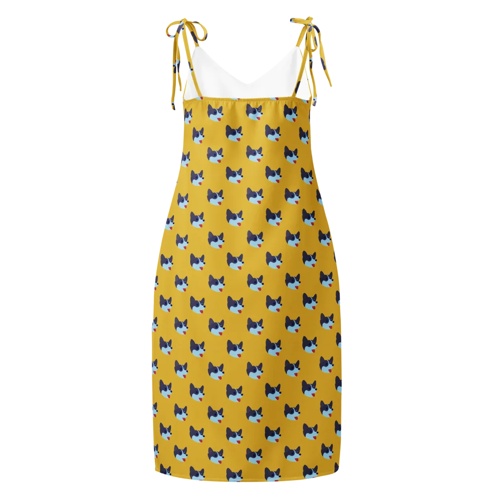 Golden Pup Parade on Slip Dress — Back