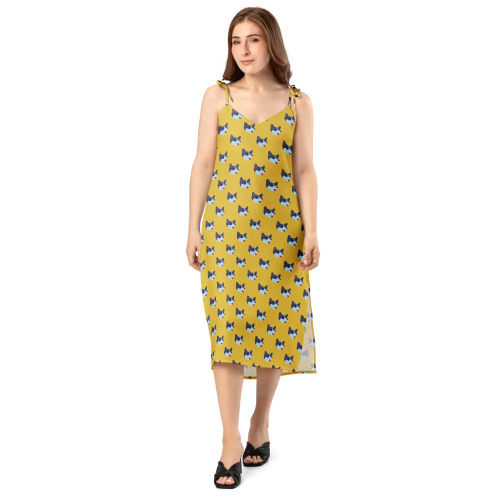 Golden Pup Parade on Slip Dress — Front