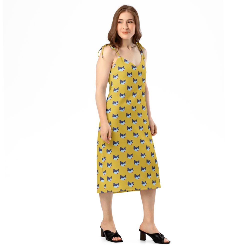 Golden Pup Parade on Slip Dress — Right Front