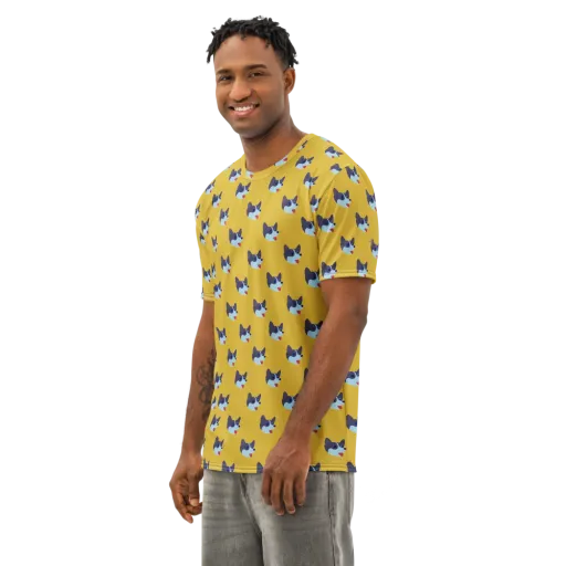 Golden Pup Parade on a Men's Cotton Crew Neck T-Shirt
