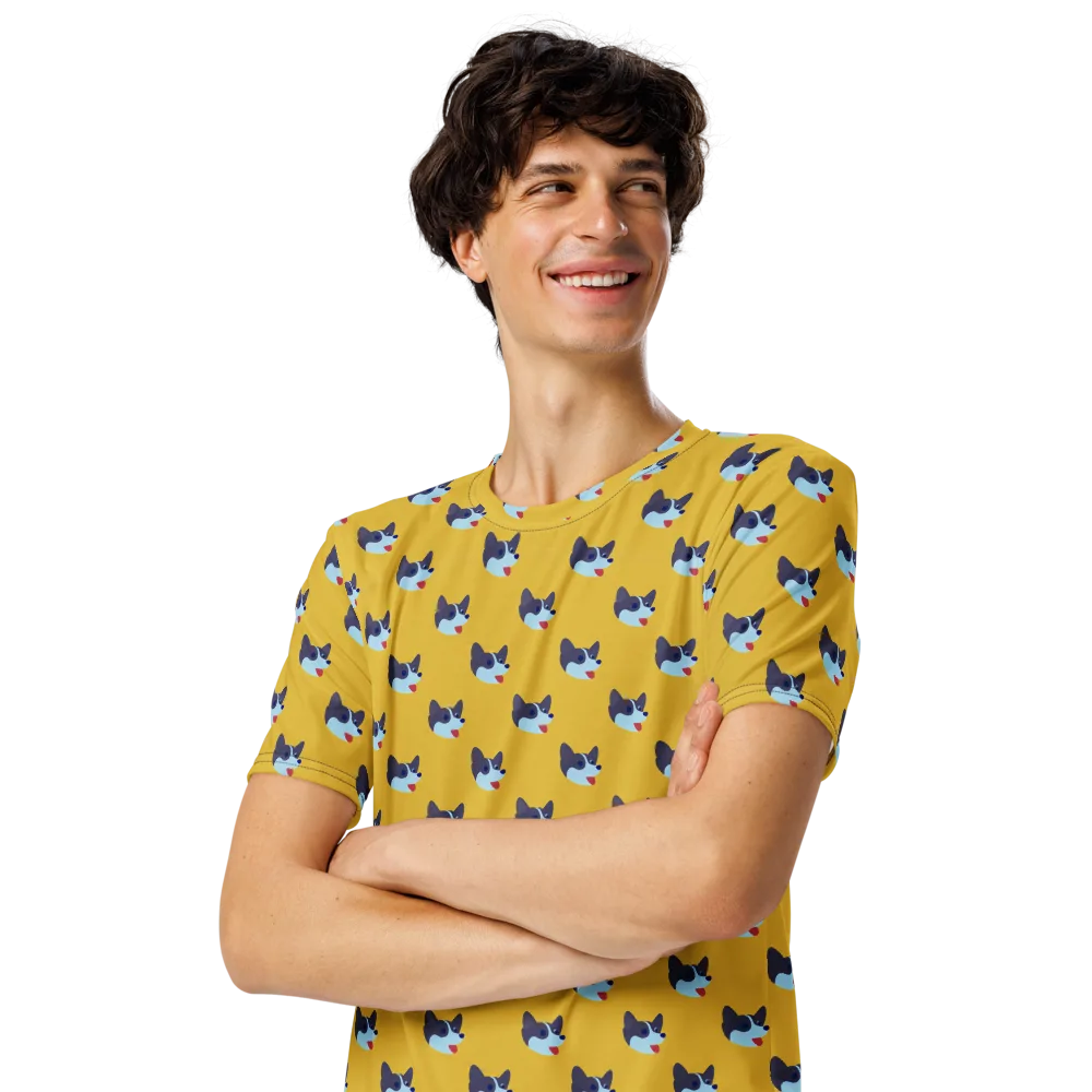 Golden Pup Parade on Men's Crew Neck T-Shirt — Left Front