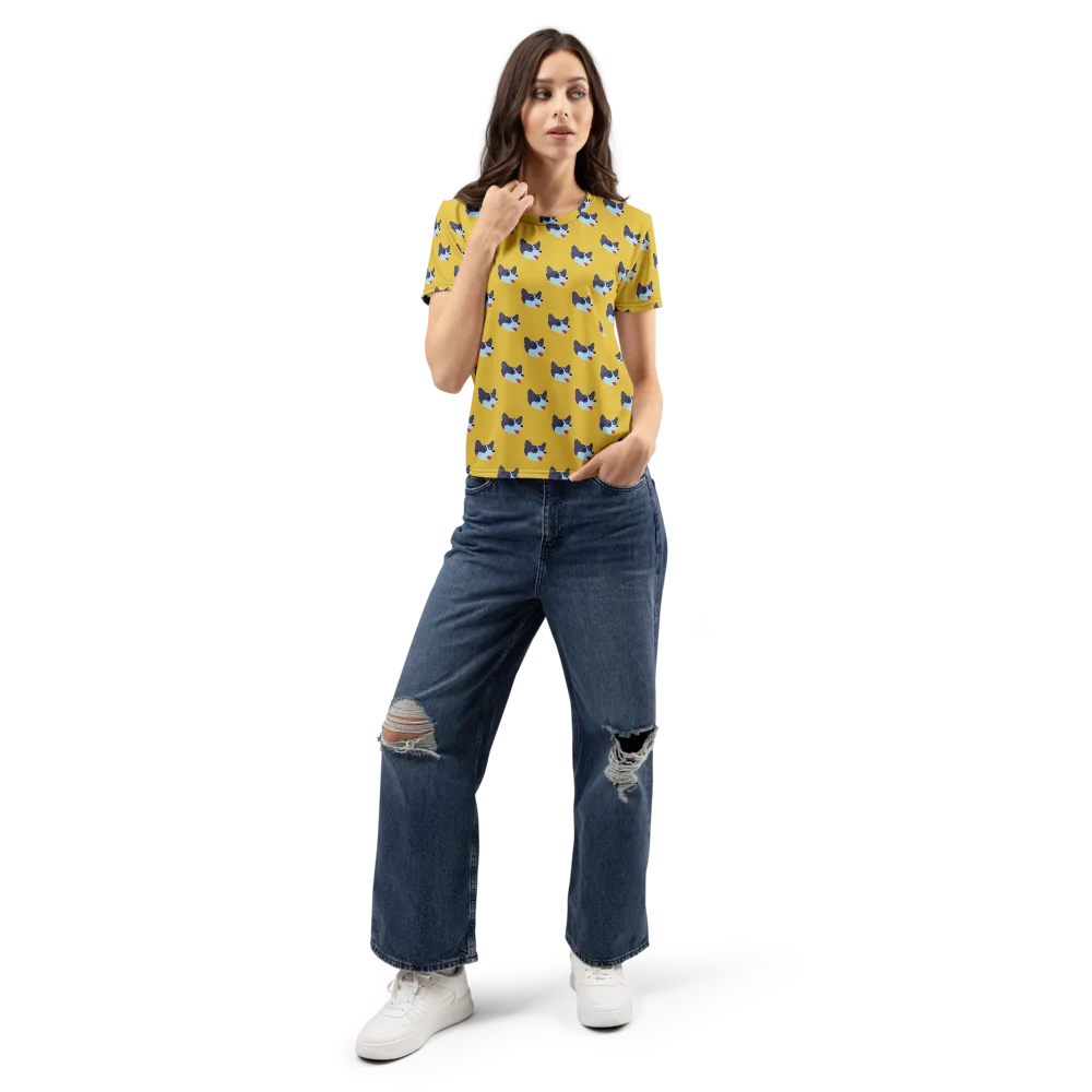 Golden Pup Parade on Women's Crew Neck T-Shirt — Front