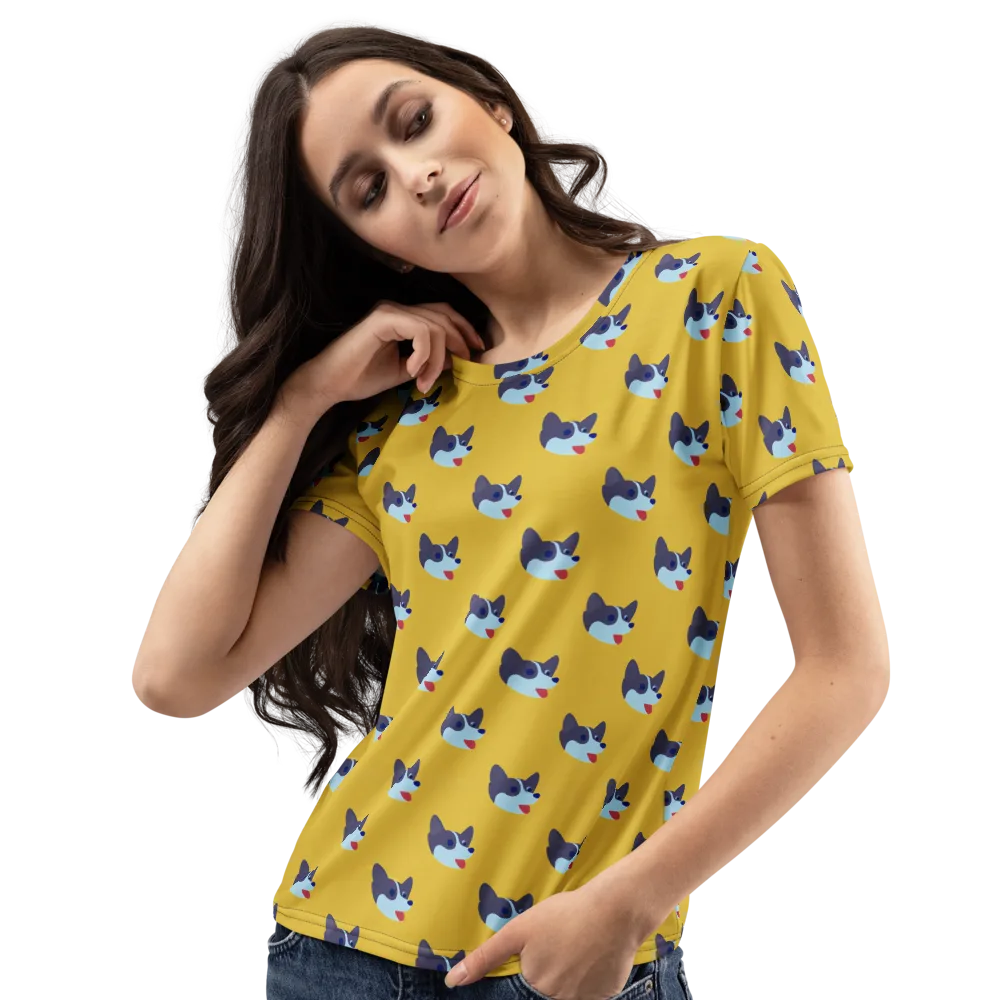 Golden Pup Parade on Women's Crew Neck T-Shirt — Left Front
