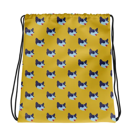 Golden Pup Parade on a Drawstring Bag