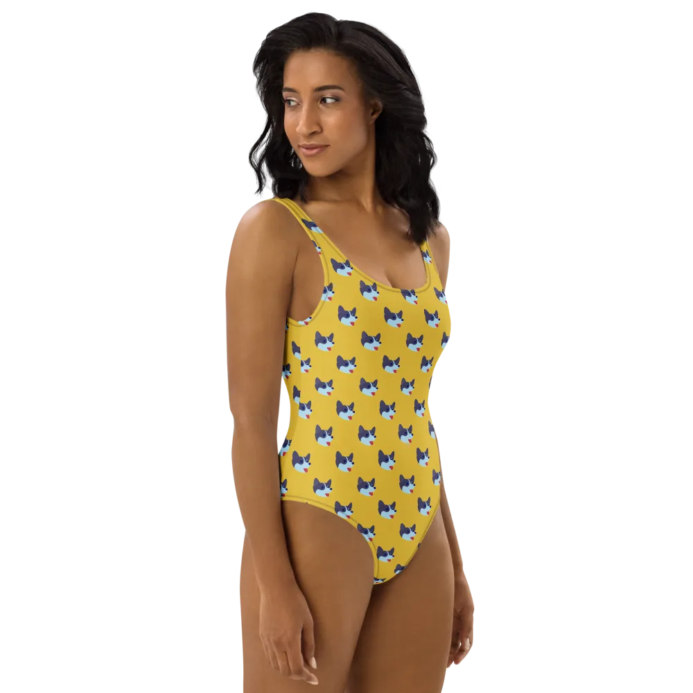 Golden Pup Parade on One-Piece Swimsuit — Right