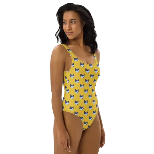 Golden Pup Parade on a One-Piece Swimsuit