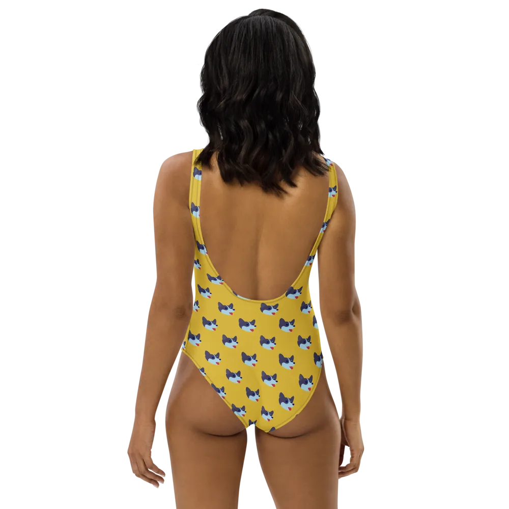 Golden Pup Parade on One-Piece Swimsuit — Back