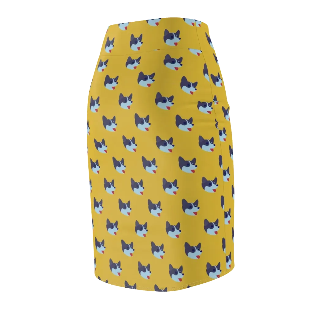 Golden Pup Parade on Pencil Skirt — Back Side