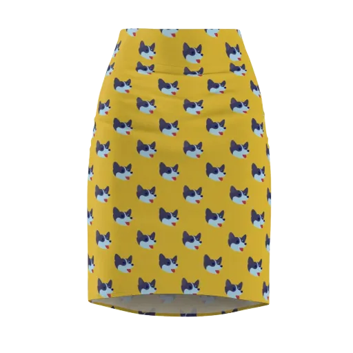 Golden Pup Parade on a Pencil Skirt