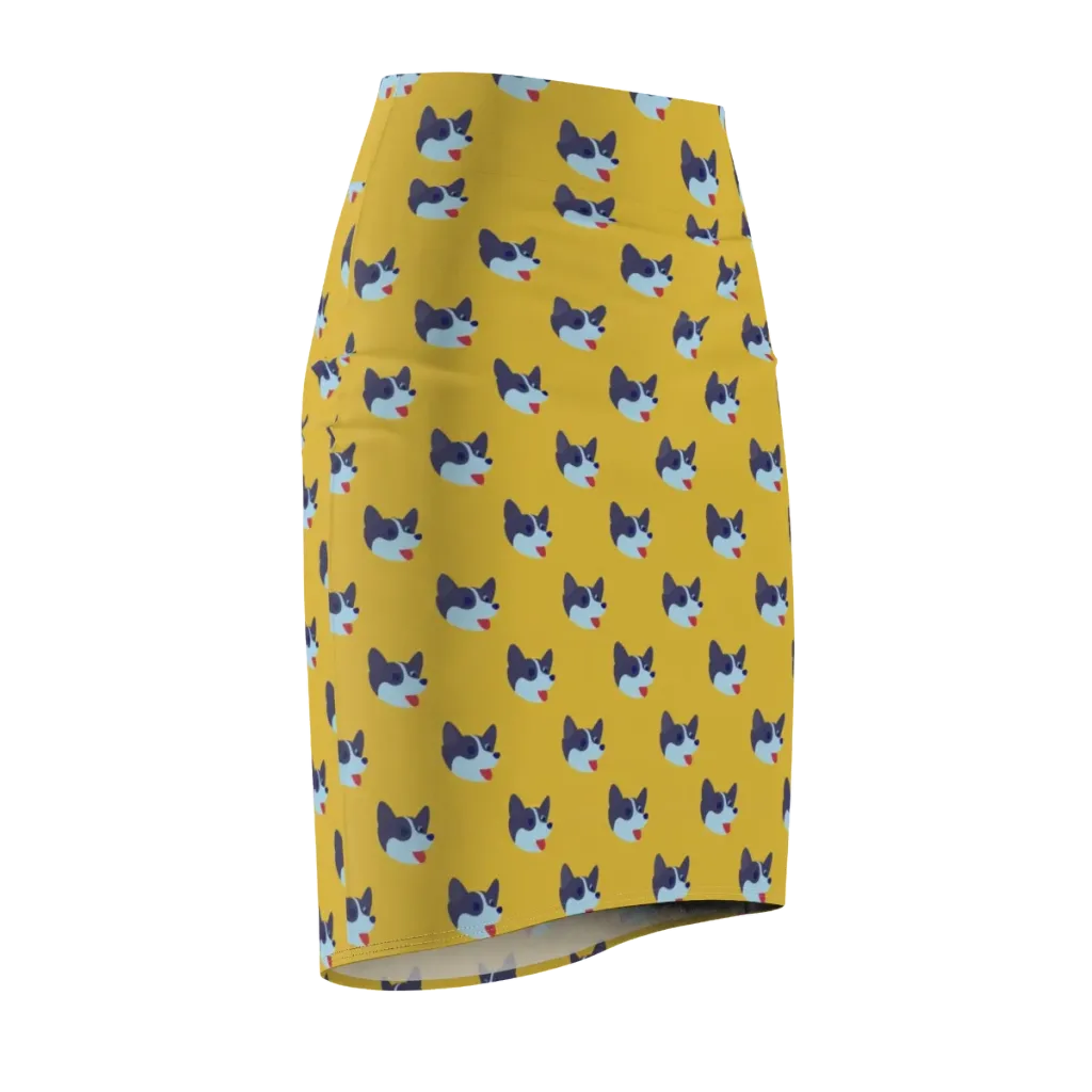 Golden Pup Parade on Pencil Skirt — Front Side