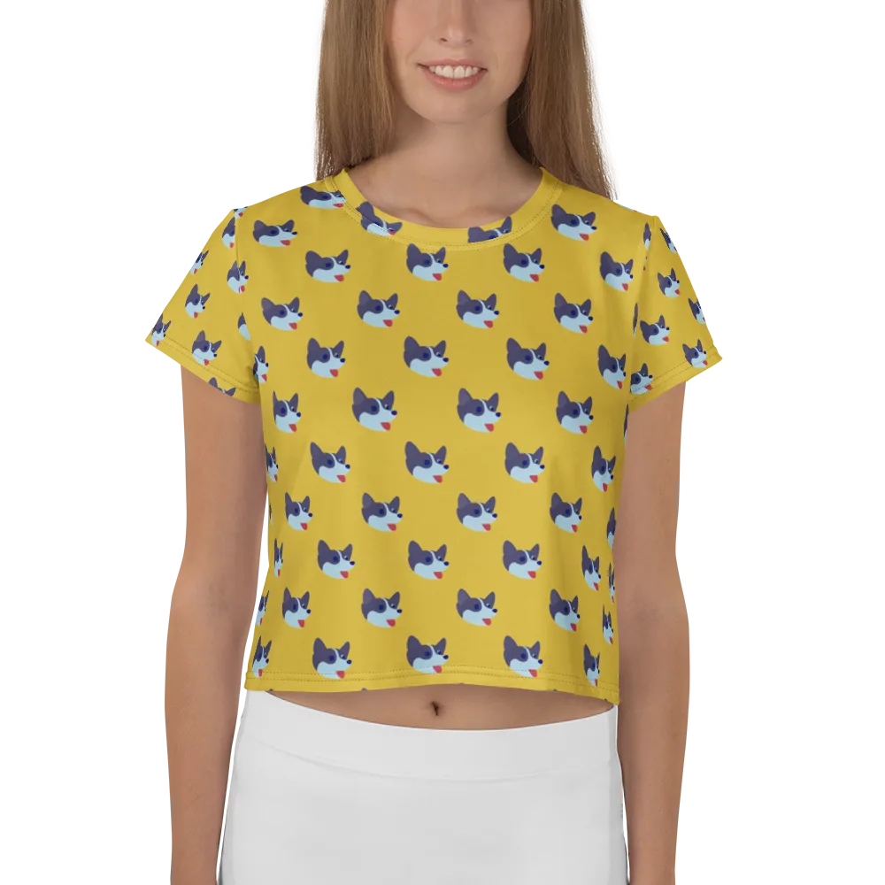 Golden Pup Parade on Crop Tee — Front