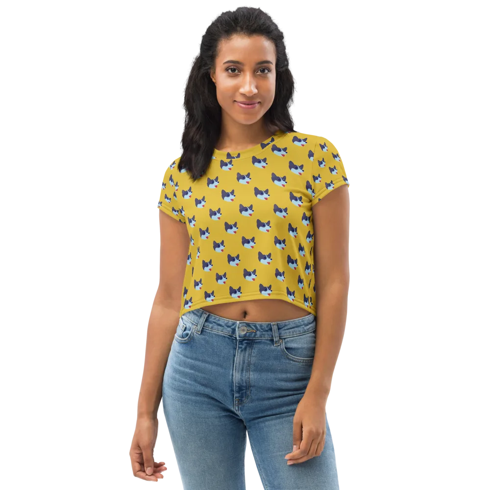 Golden Pup Parade on Crop Tee — Front