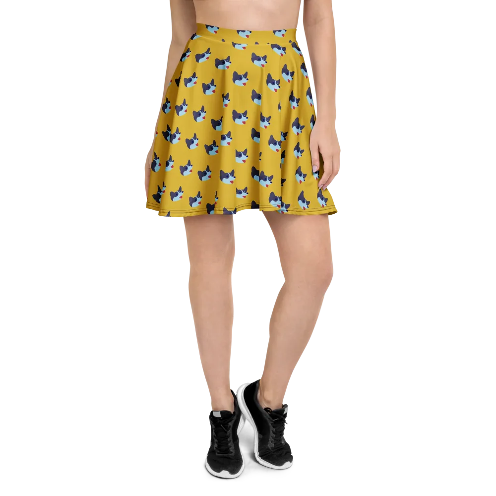 Golden Pup Parade on Skater Skirt — Front