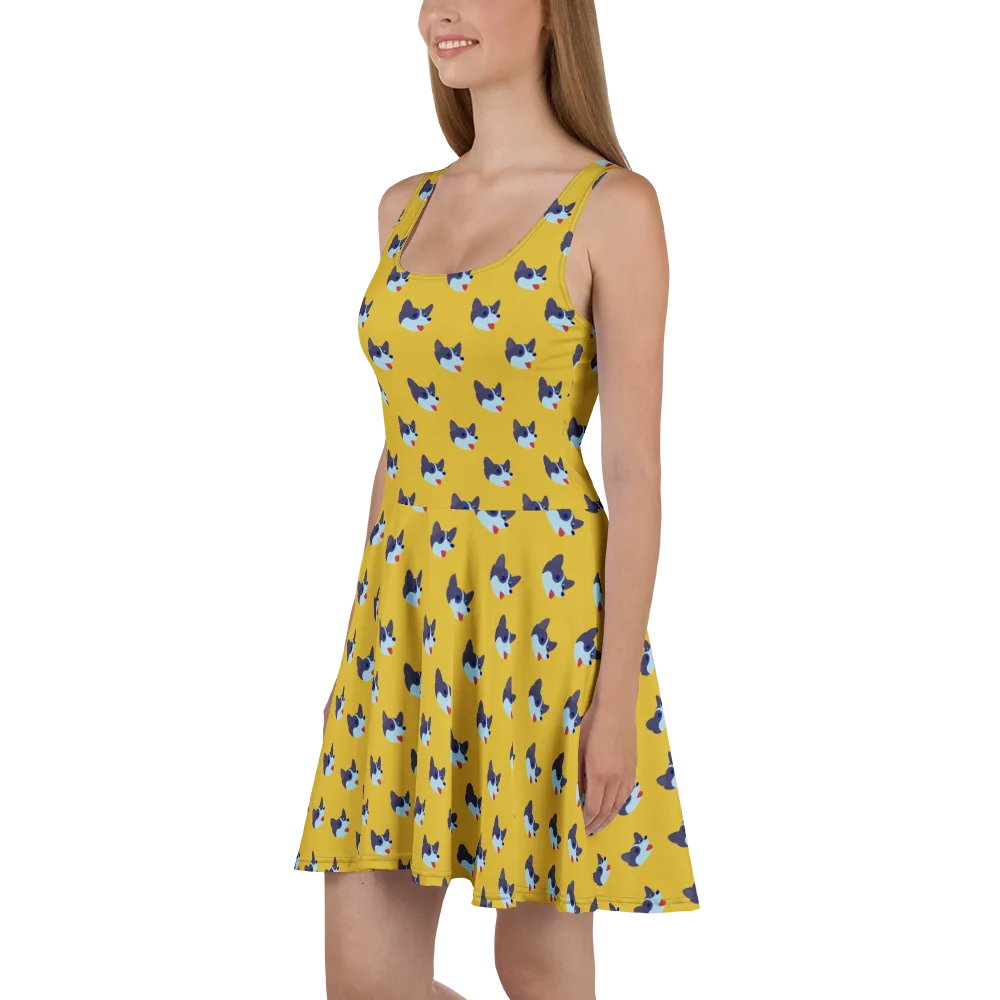 Golden Pup Parade on Skater Dress — Left